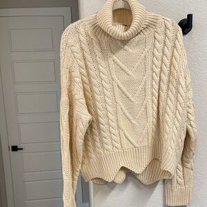 Lulu's Cream Cable Knit Turtleneck Sweater